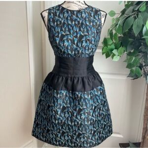 Black & Blue Floral Mini Dress with Cinched Waist